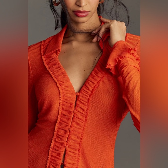 Anthropologie Long-Sleeve Textured Buttondown Top Size XL - Picture 3 of 15